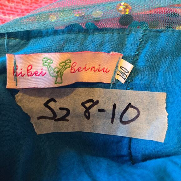 Girl's Sz Medium BI BEI BEINIU Turquoise Blue Rhinestone Elsa Gown W/ Train - Picture 3 of 11